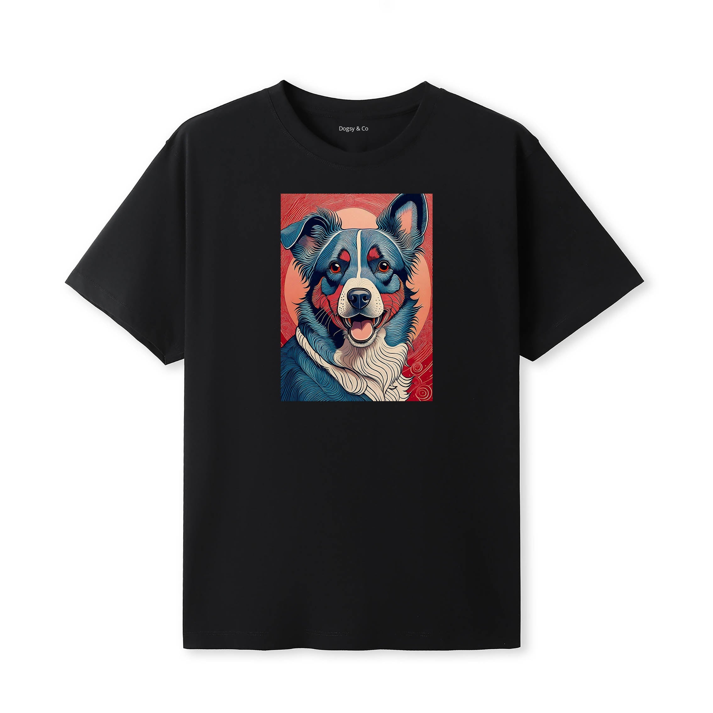 Border Collie Hokusai Dog Portrait T-Shirt Black