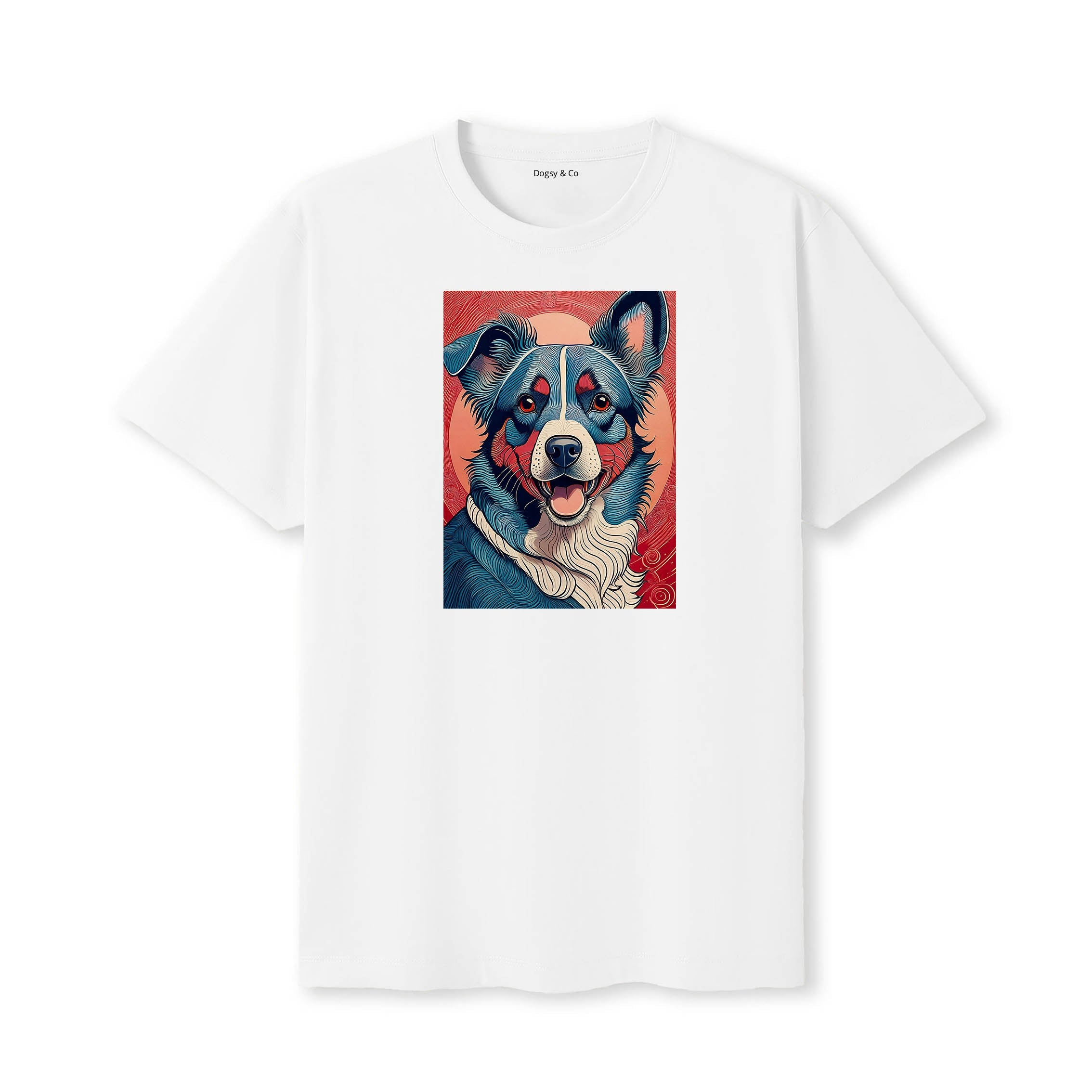 Border Collie Hokusai Dog Portrait T-Shirt White