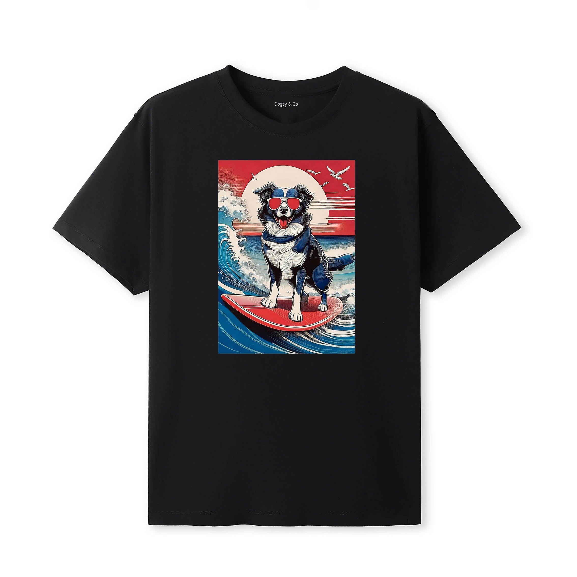 Border Collie Surfer Hokusai Dogs T-Shirt Artwork