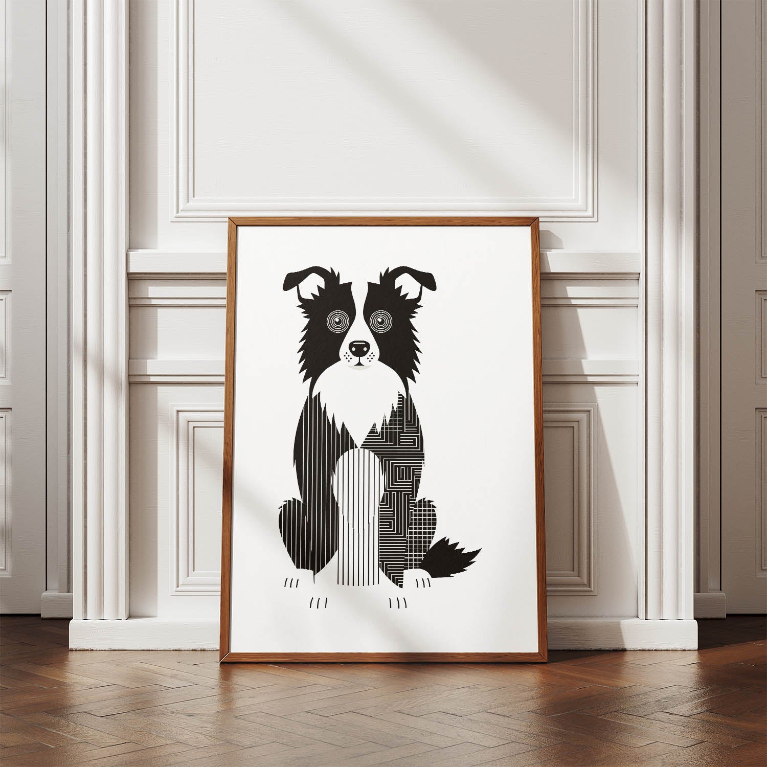 Border Collie Geometric Line Art Print - Framed Mockup