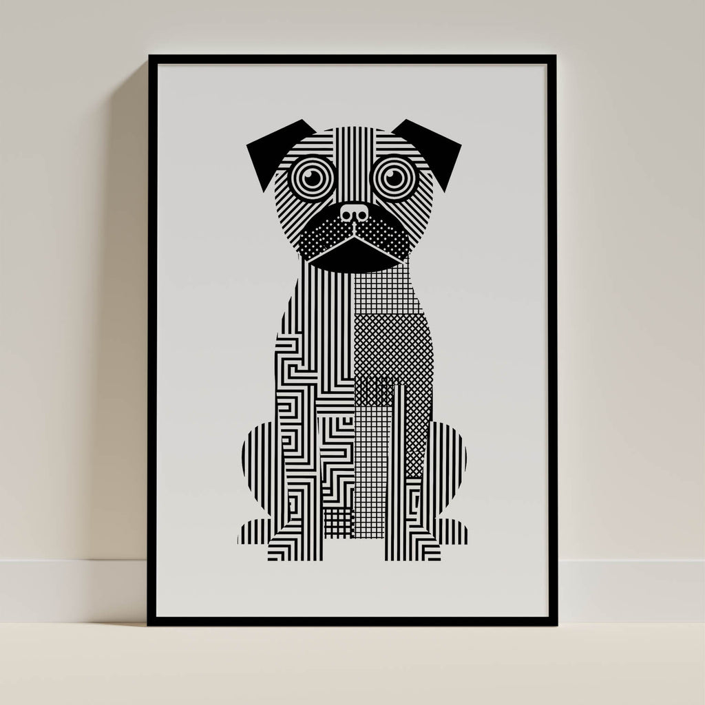 Border Terrier Geometric Line Art - Black Frame Mockup