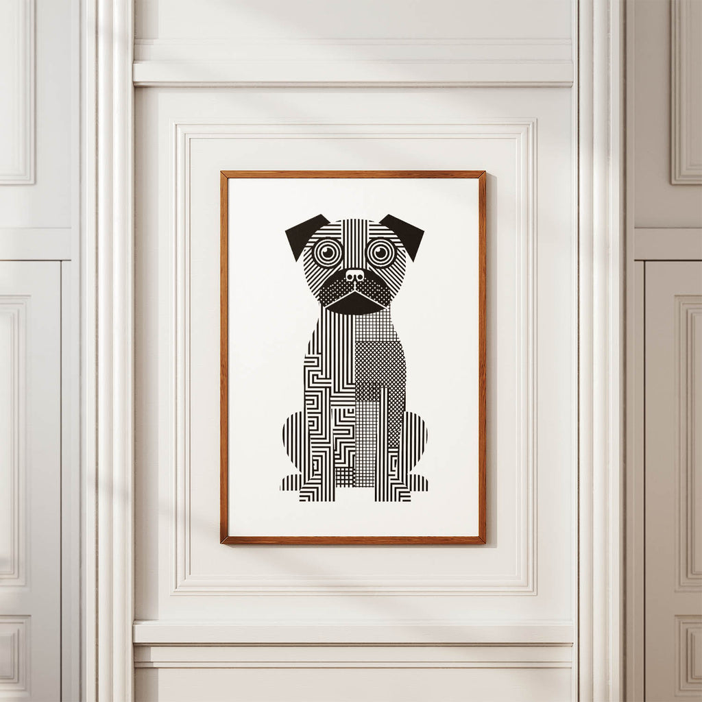 Border Terrier Geometric Line Art Print - Framed Mockup