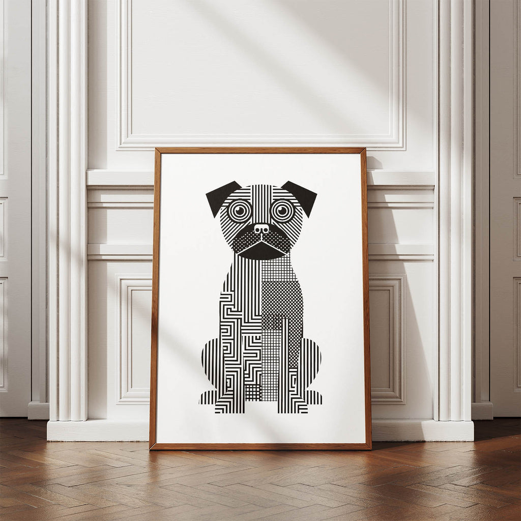 Border Terrier Geometric Line Art Print - Framed Mockup
