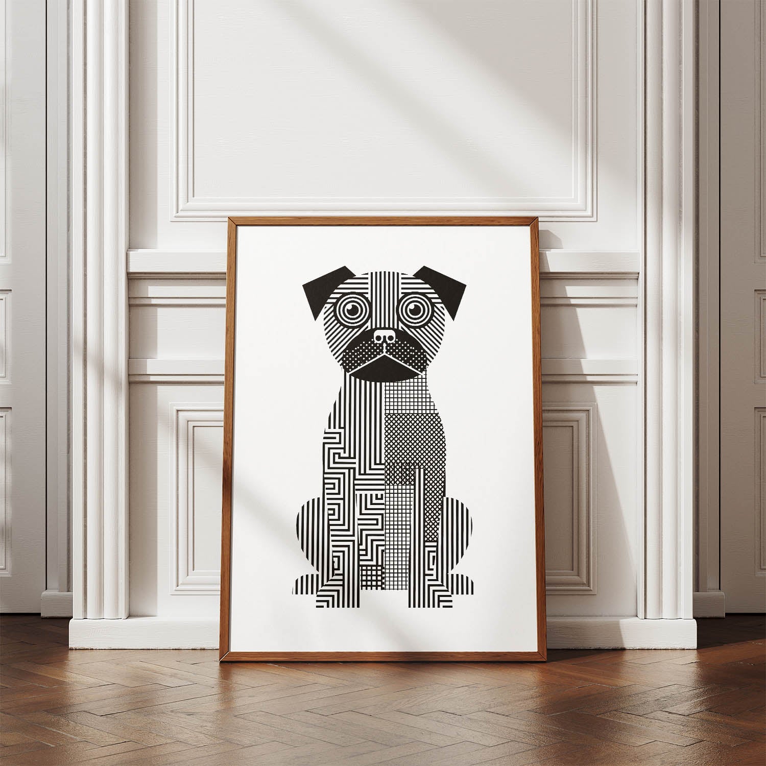 Border Terrier Geometric Line Art Print - Framed Mockup