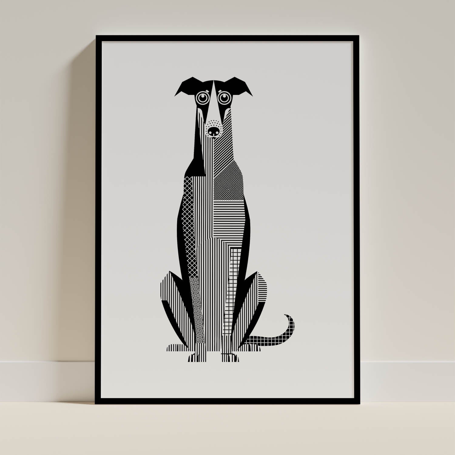 Borzoi Geometric Line Art - Black Frame Mockup