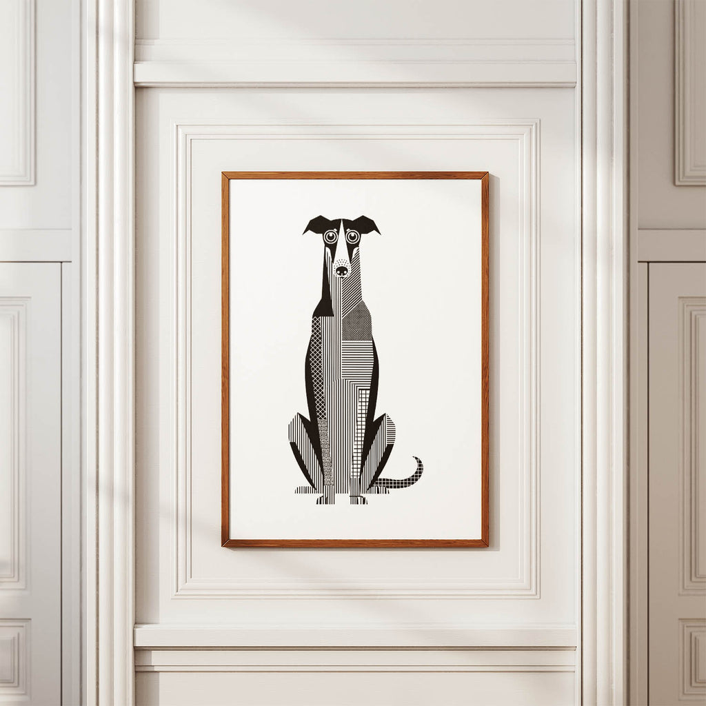 Borzoi Geometric Line Art Print - Framed Mockup