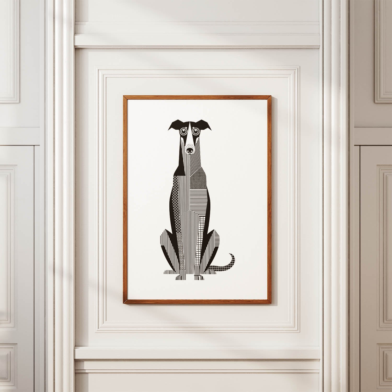 Borzoi Geometric Line Art Print - Framed Mockup