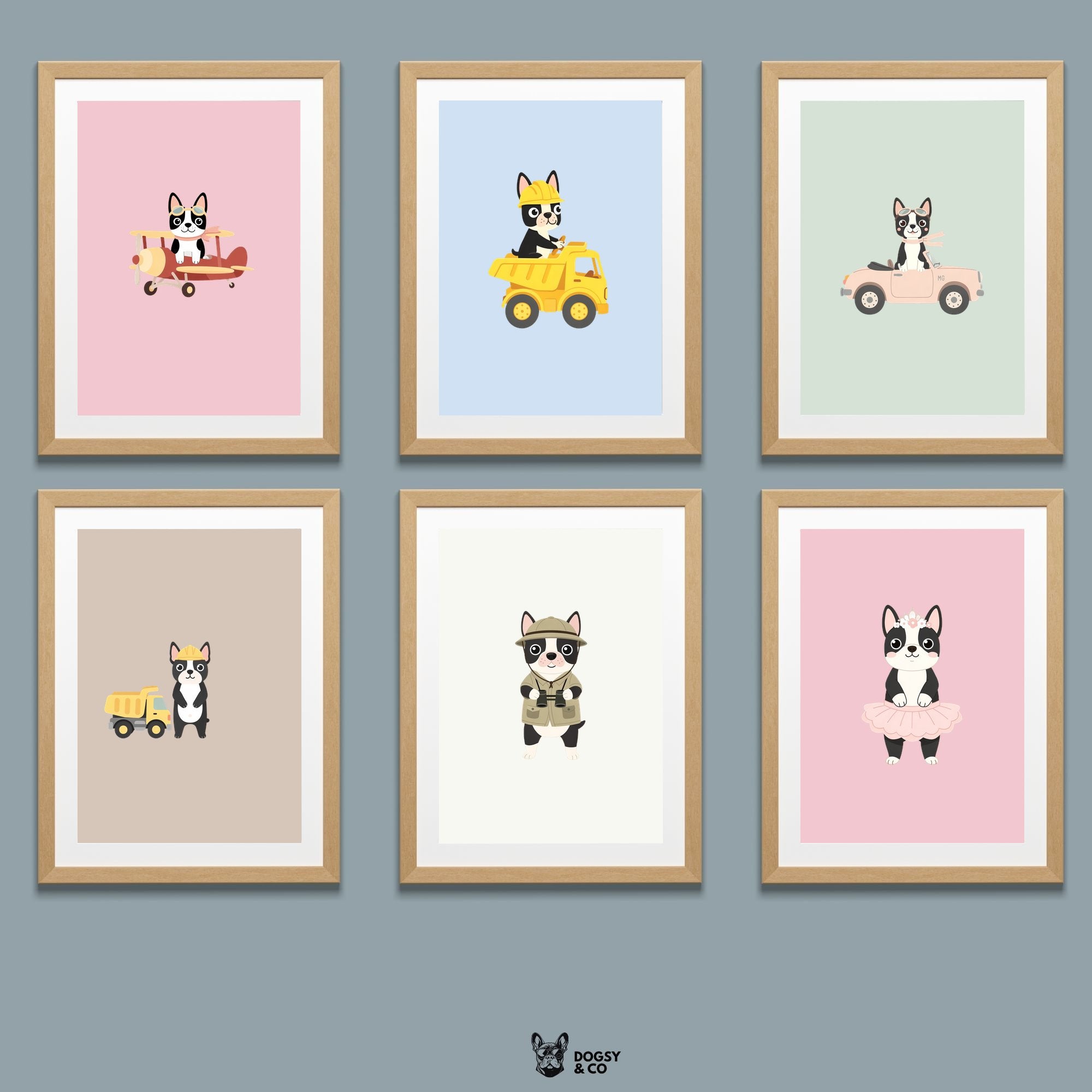 Boston Terrier Kids Nursery Wall Art Print Bundle — 22 Dog Costume Designs, 5 Colours, 6 Print Sizes | Digital Download