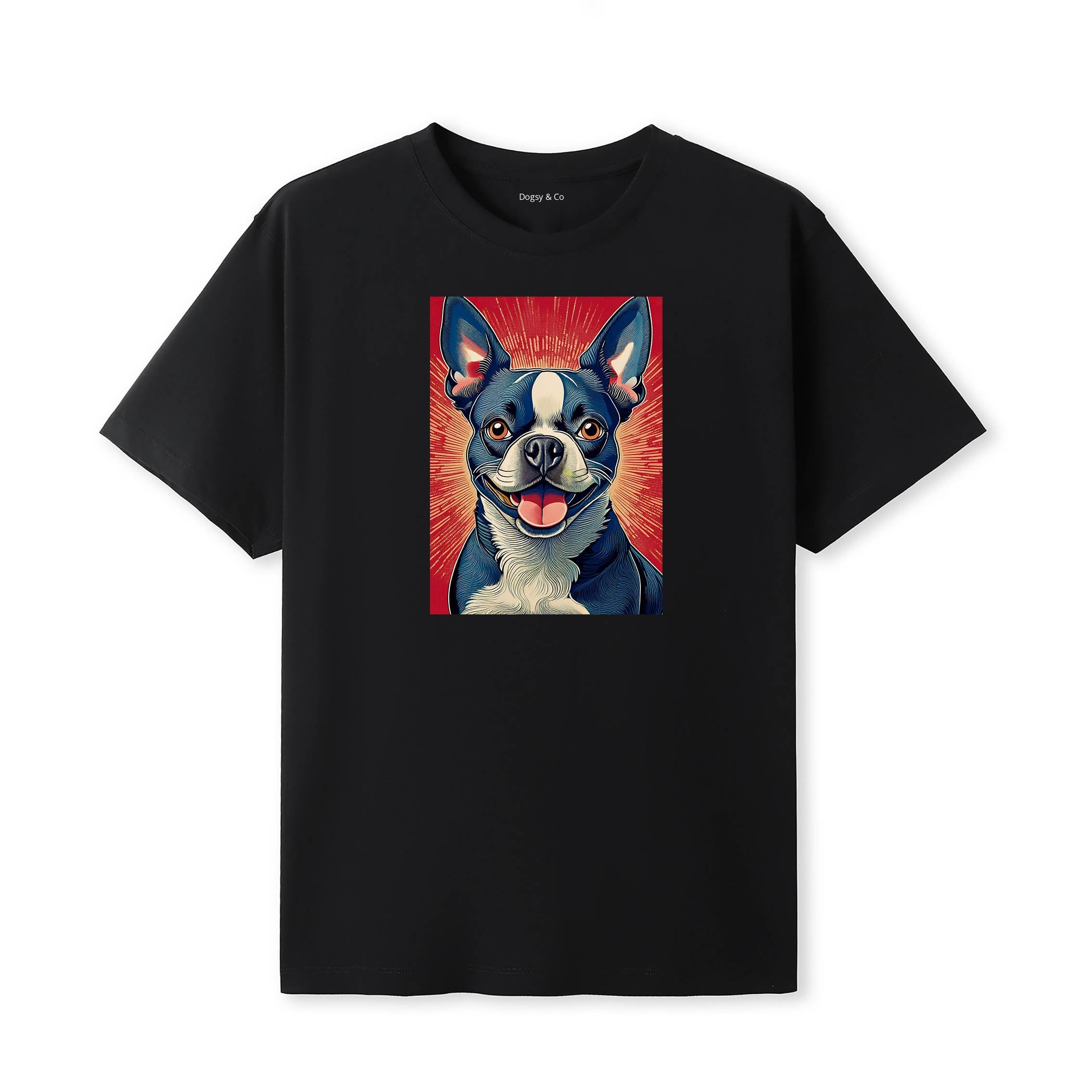 Boston Terrier Hokusai Dog Portrait T-Shirt Black