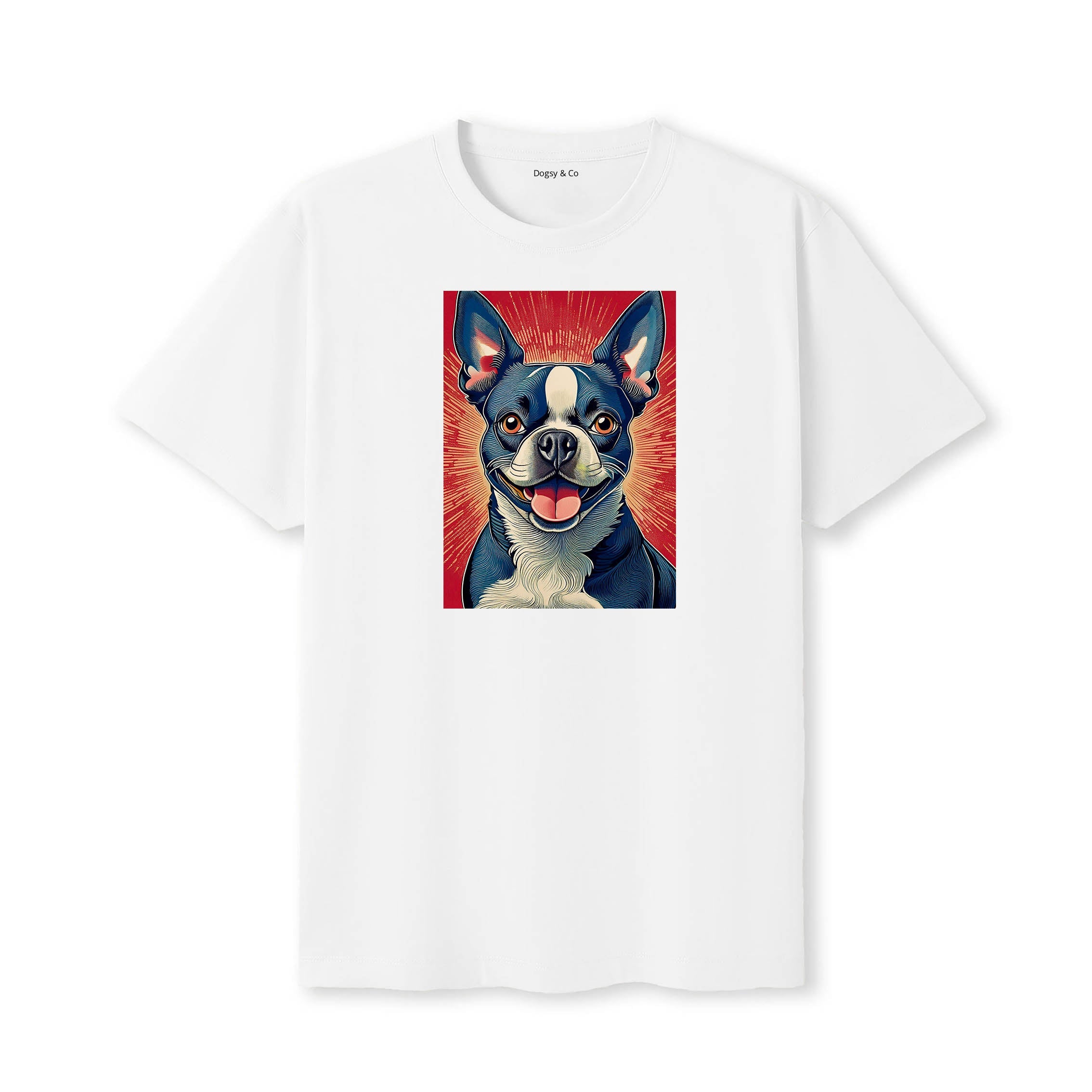 Boston Terrier Hokusai Dog Portrait T-Shirt White