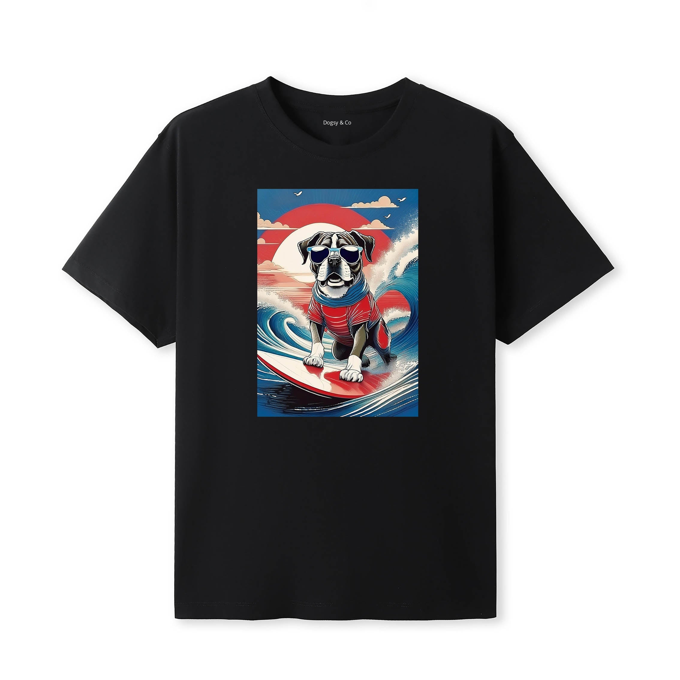 Boxer Surfer Hokusai Dogs T-Shirt Artwork