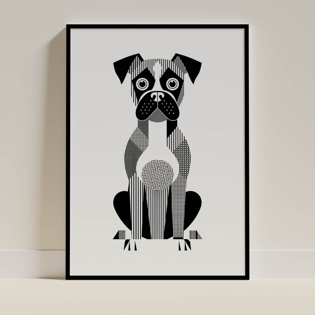 Boxer Geometric Line Art Print - Framed Mockup