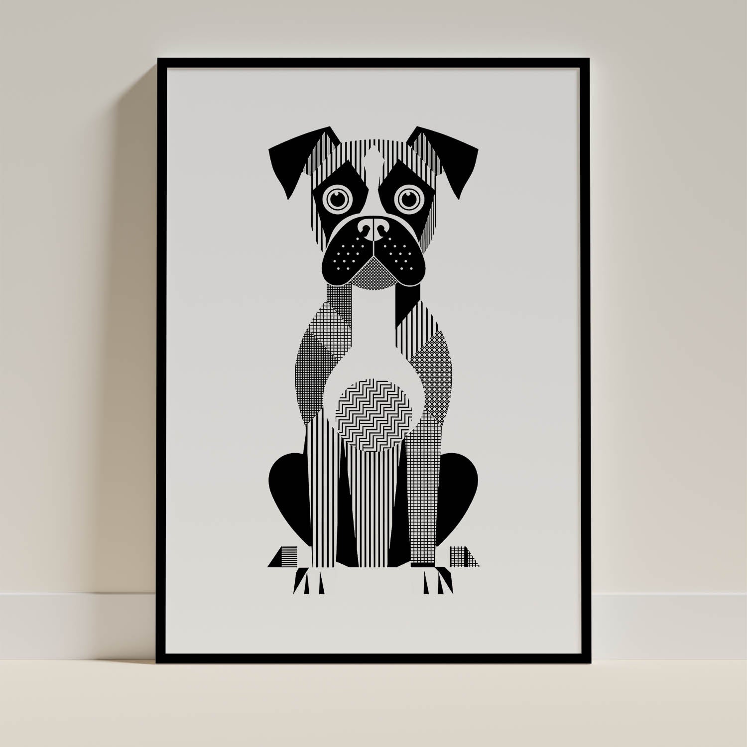 Boxer Geometric Line Art - Black Frame Mockup