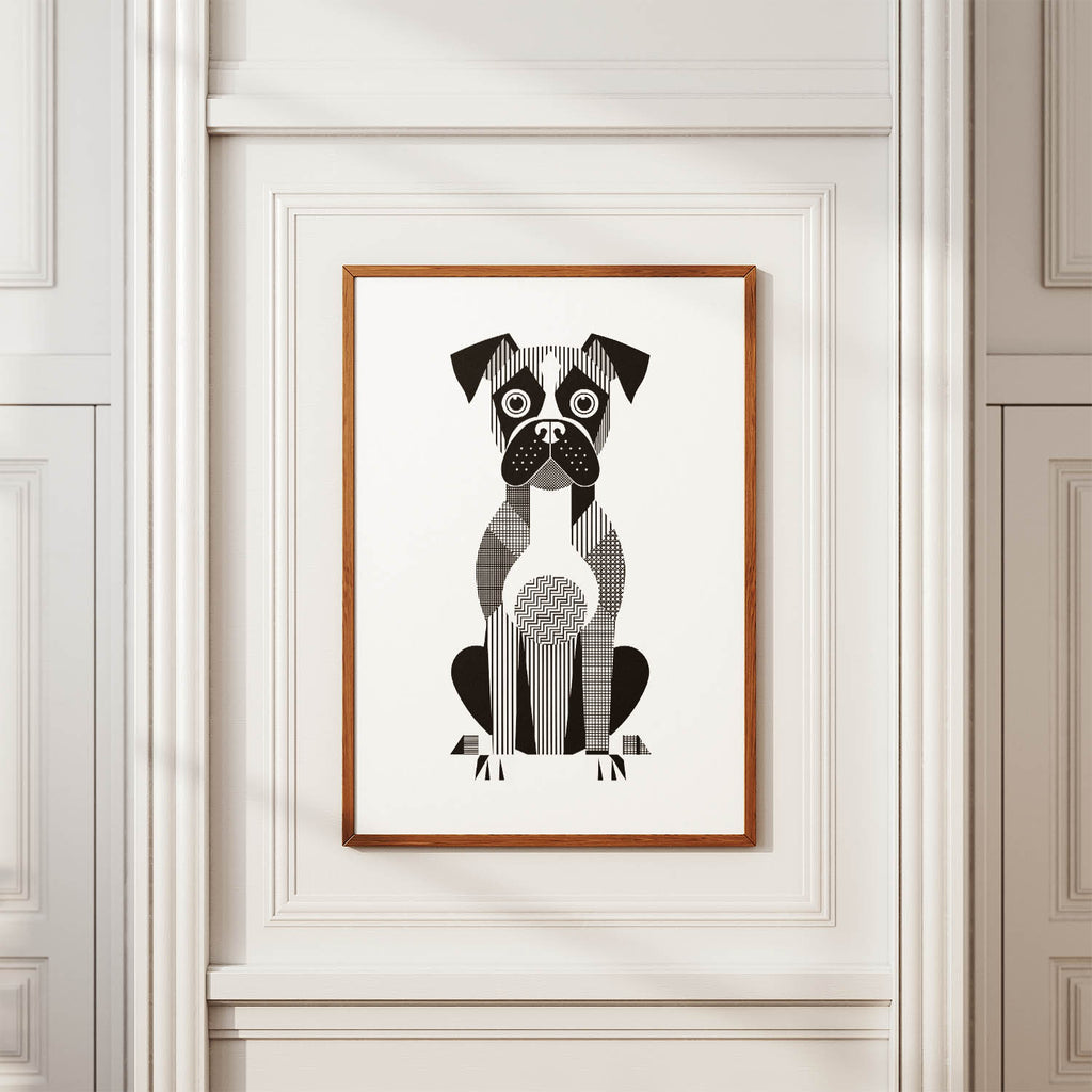 Boxer Geometric Line Art Print - Framed Mockup