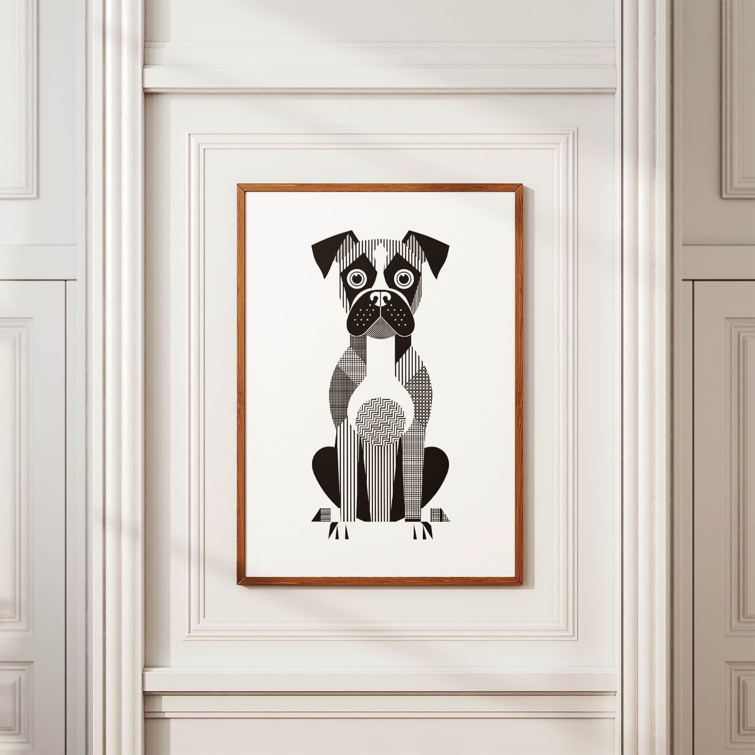 Boxer Geometric Line Art Print - Framed Mockup
