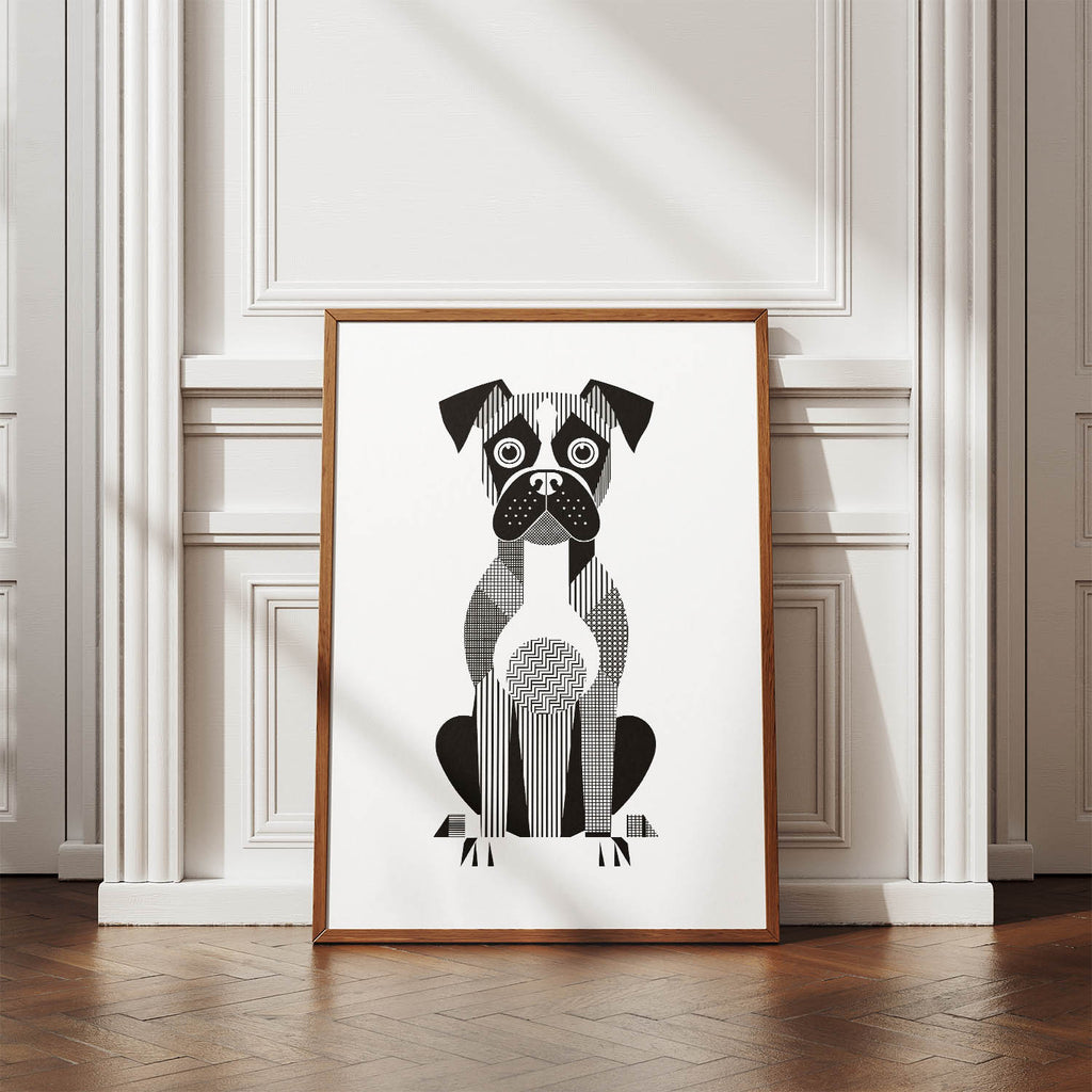 Boxer Geometric Line Art Print - Framed Mockup