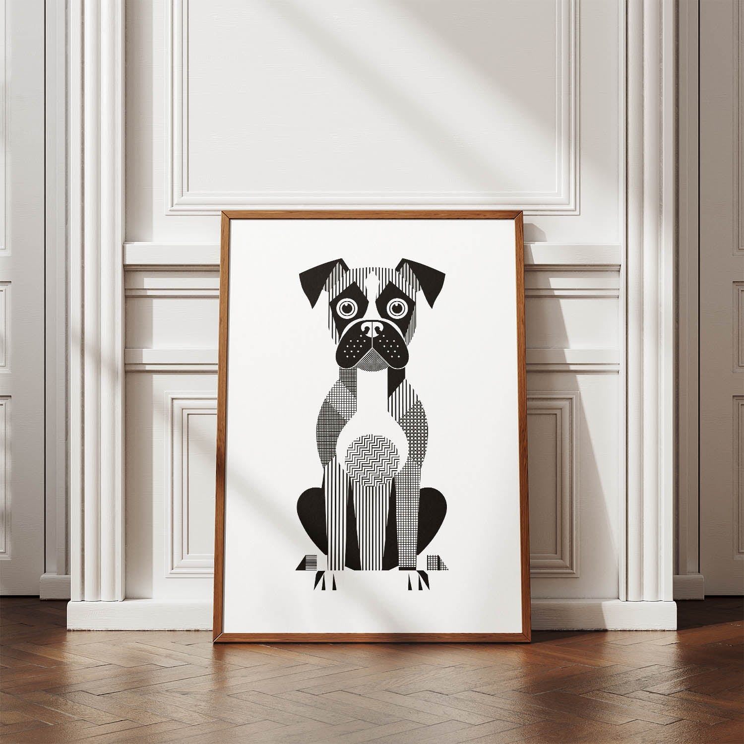 Boxer Geometric Line Art Print - Framed Mockup