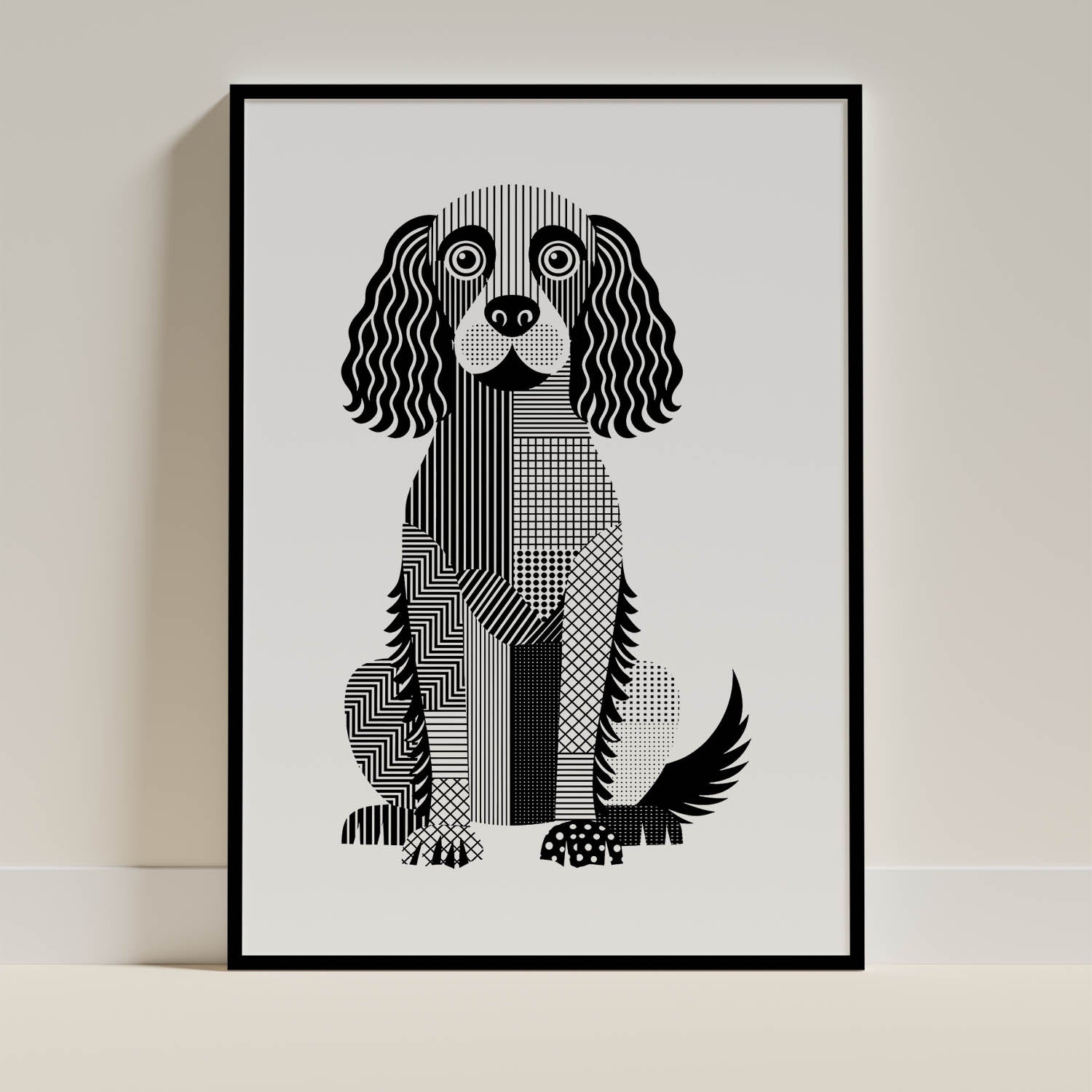 Boykin Spaniel Geometric Line Art Print - Framed Mockup