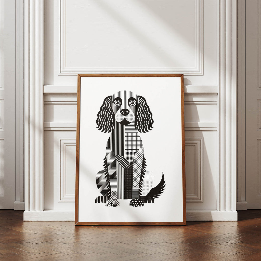 Boykin Spaniel Geometric Line Art Print - Framed Mockup