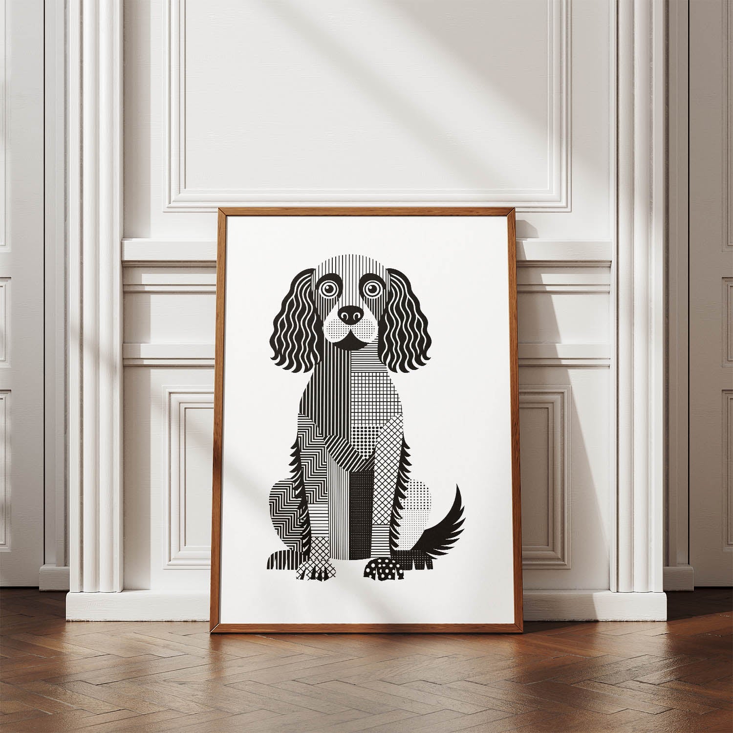 Boykin Spaniel Geometric Line Art Print - Framed Mockup
