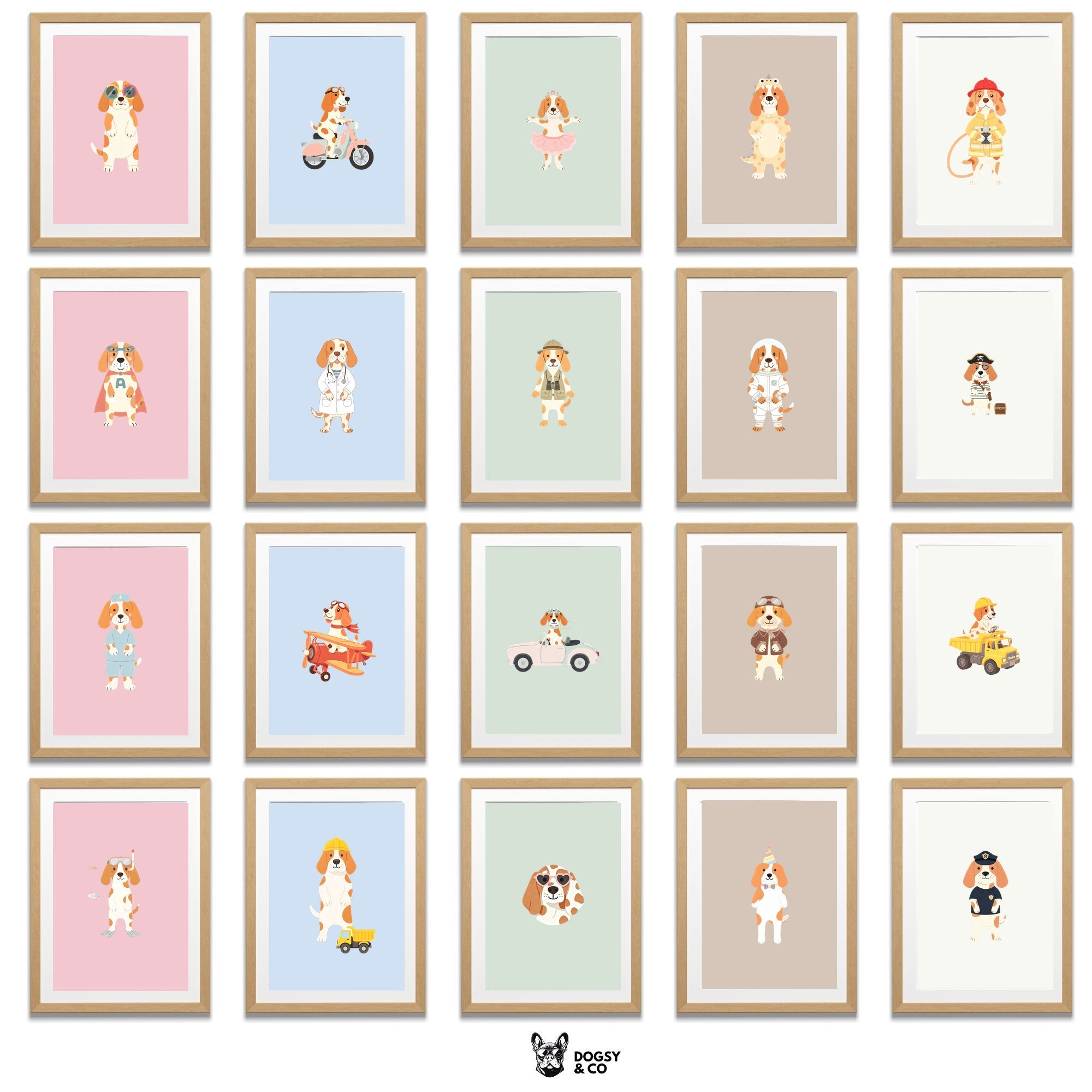 Bracco Italiano Kids Nursery Wall Art Print Bundle — 22 Dog Costume Designs, 5 Colours, 6 Print Sizes | Digital Download