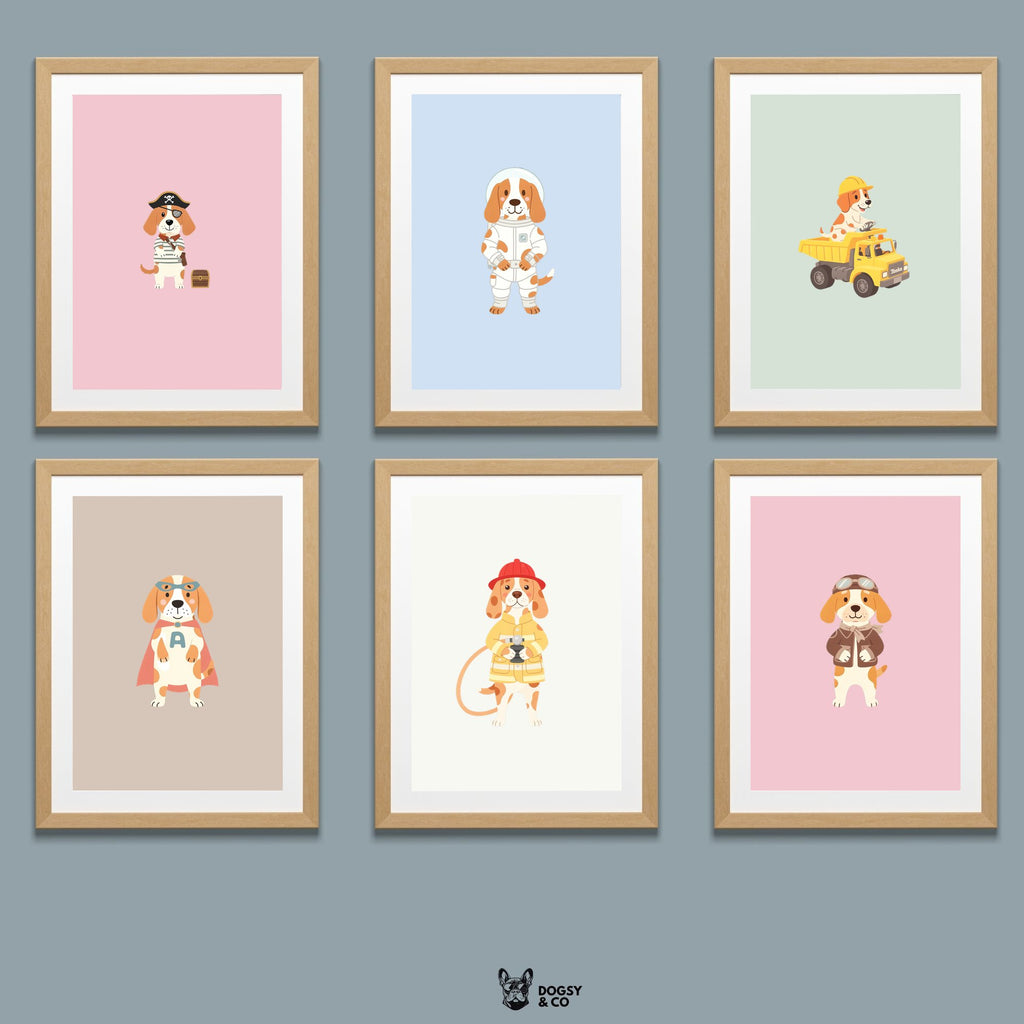 Bracco Italiano Kids Nursery Wall Art Print Bundle — 22 Dog Costume Designs, 5 Colours, 6 Print Sizes | Digital Download