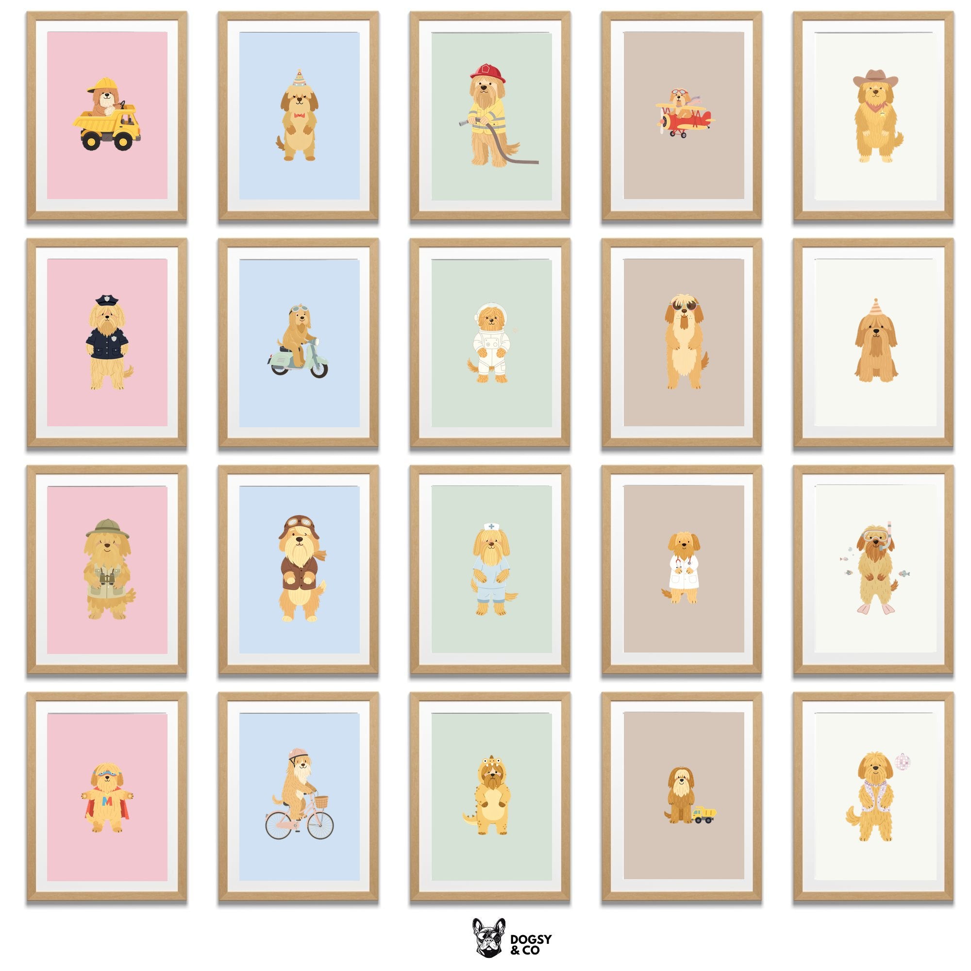 Briard Kids Nursery Wall Art Print Bundle — 22 Dog Costume Designs, 5 Colours, 6 Print Sizes | Digital Download