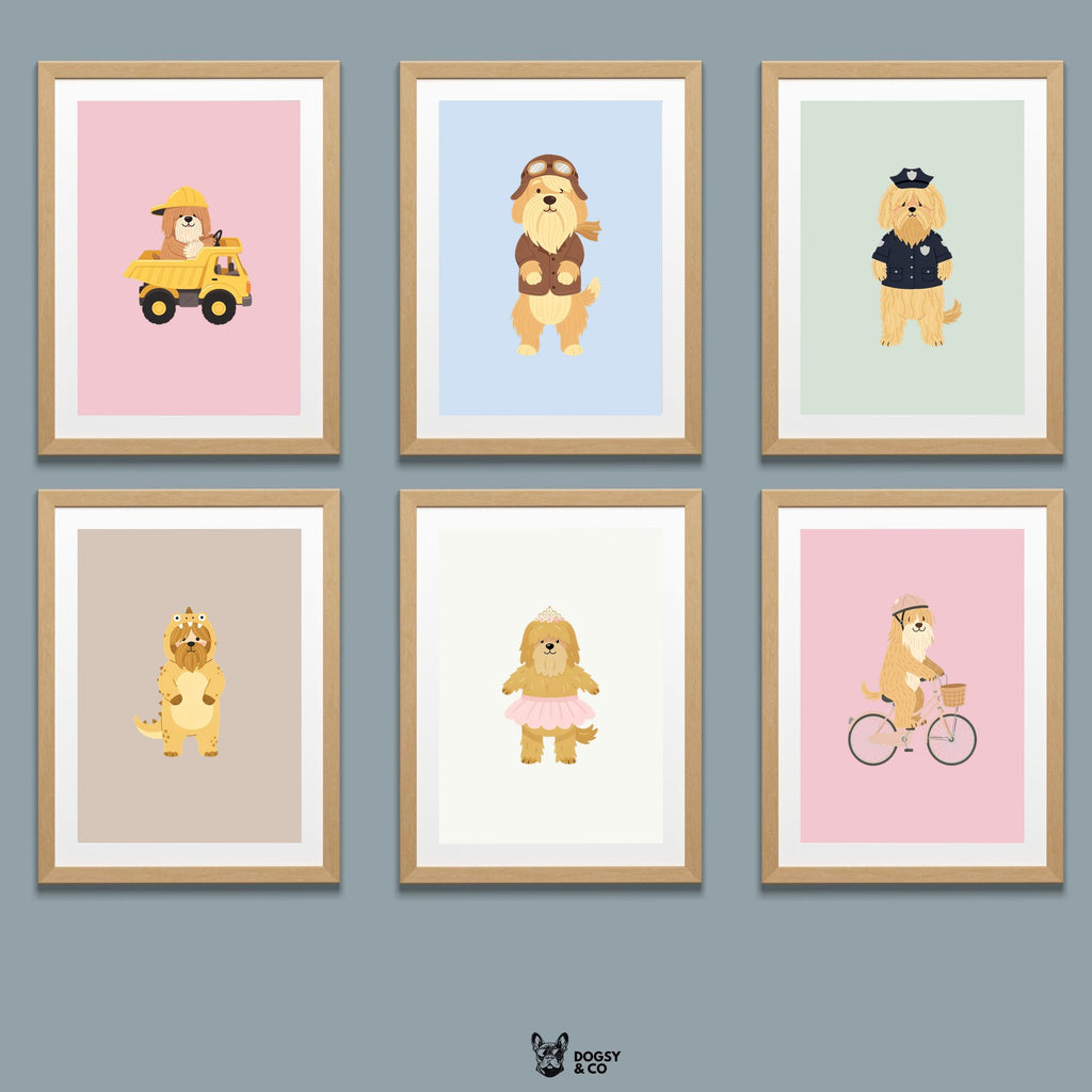 Briard Kids Nursery Wall Art Print Bundle — 22 Dog Costume Designs, 5 Colours, 6 Print Sizes | Digital Download