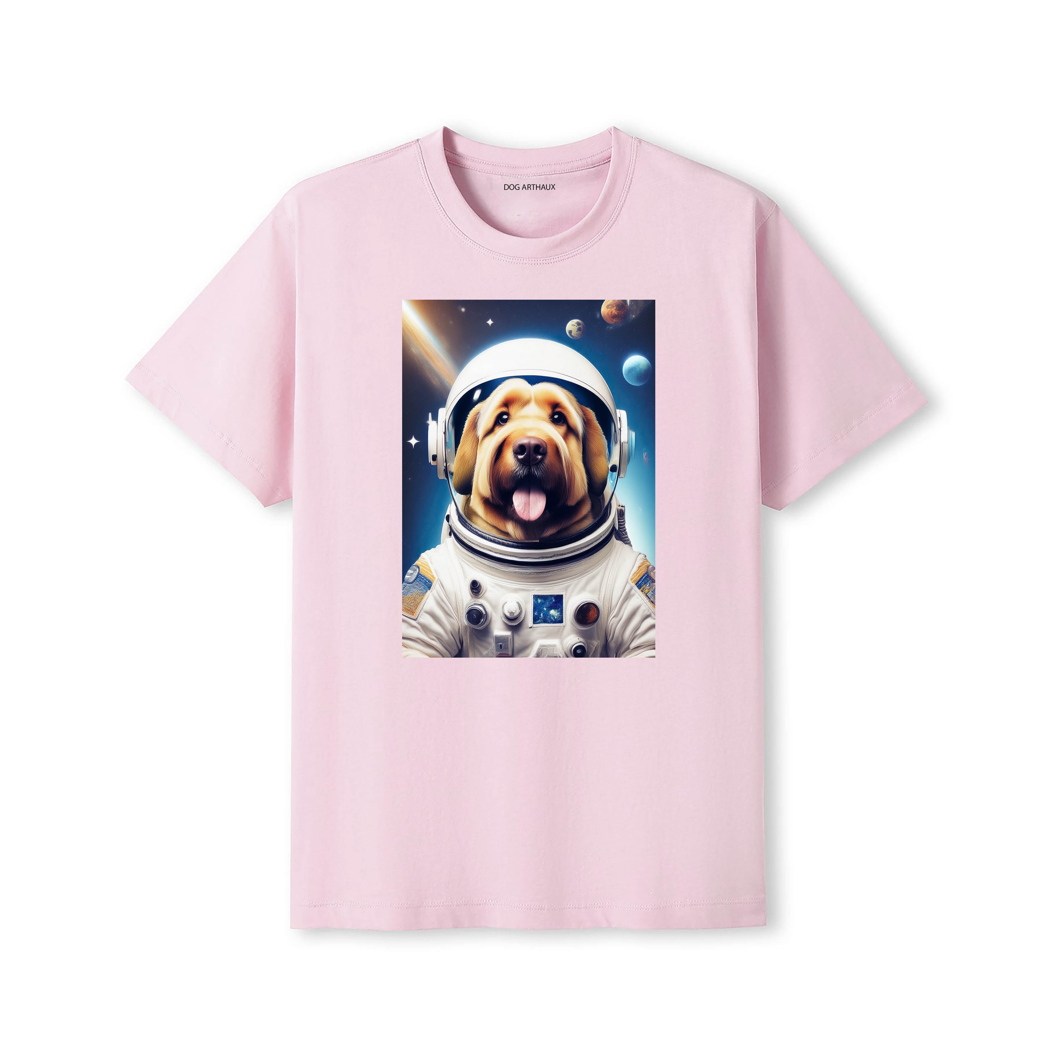 Briard Astronaut Dog T-shirt - Pink