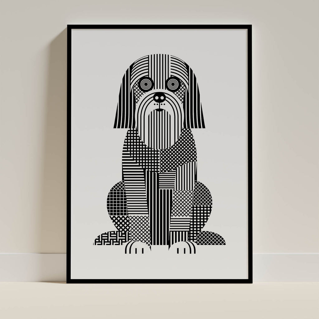 Briard Geometric Line Art - Black Frame Mockup