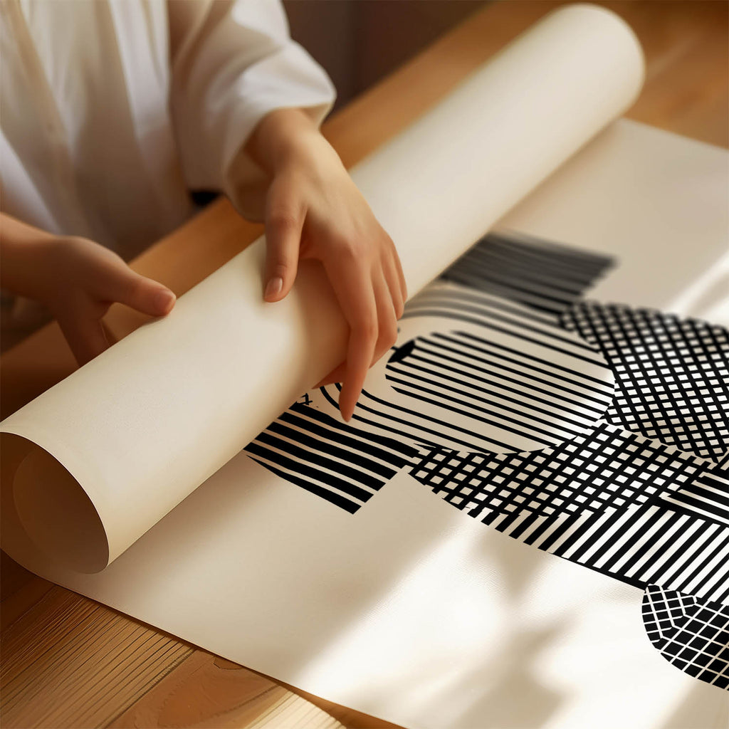 Briard Geometric Line Art Print - Framed Mockup