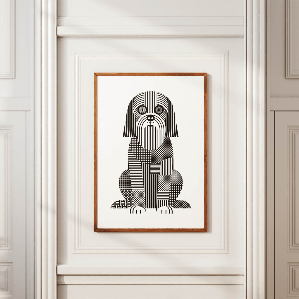 Briard Geometric Line Art Print - Framed Mockup