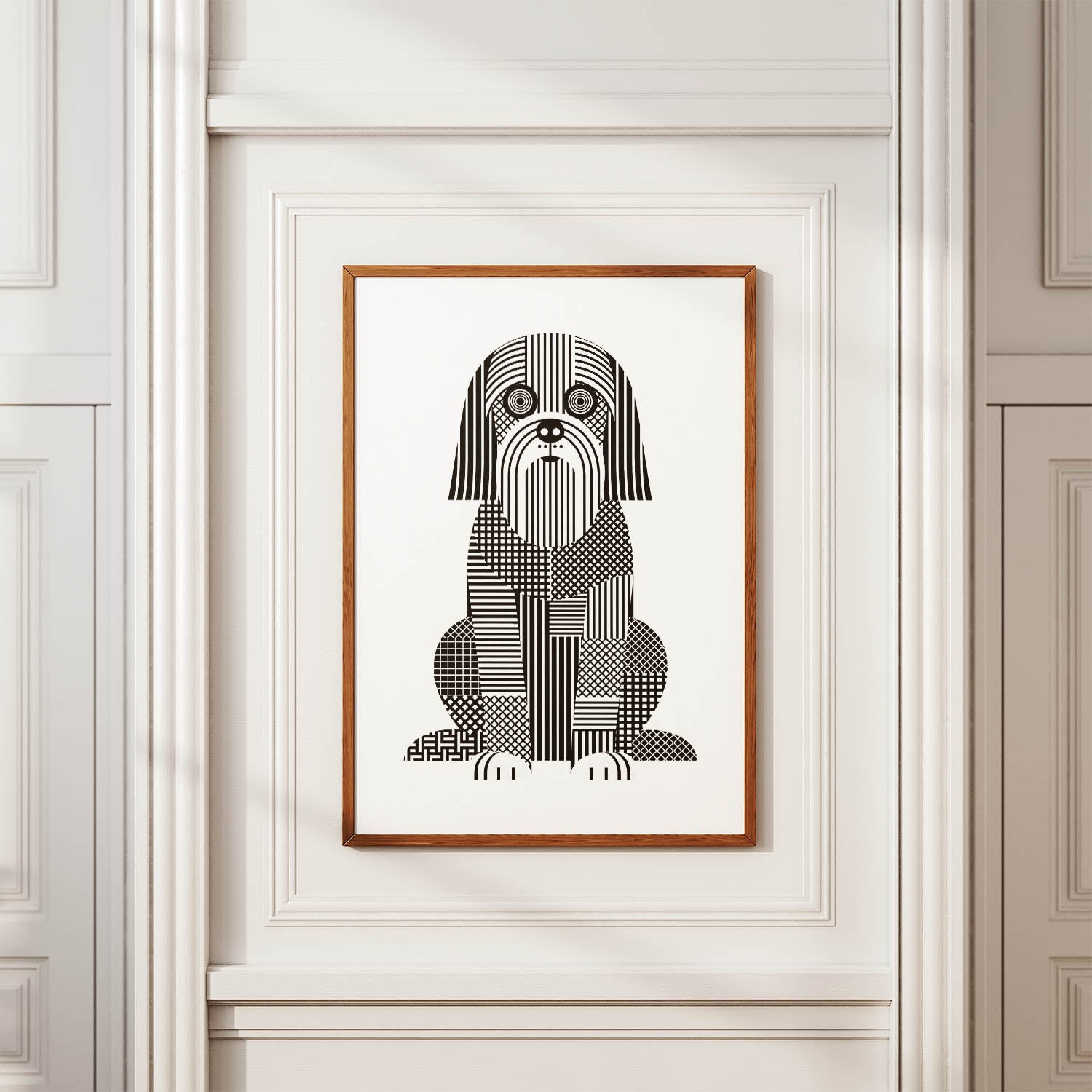 Briard Geometric Line Art Print - Framed Mockup