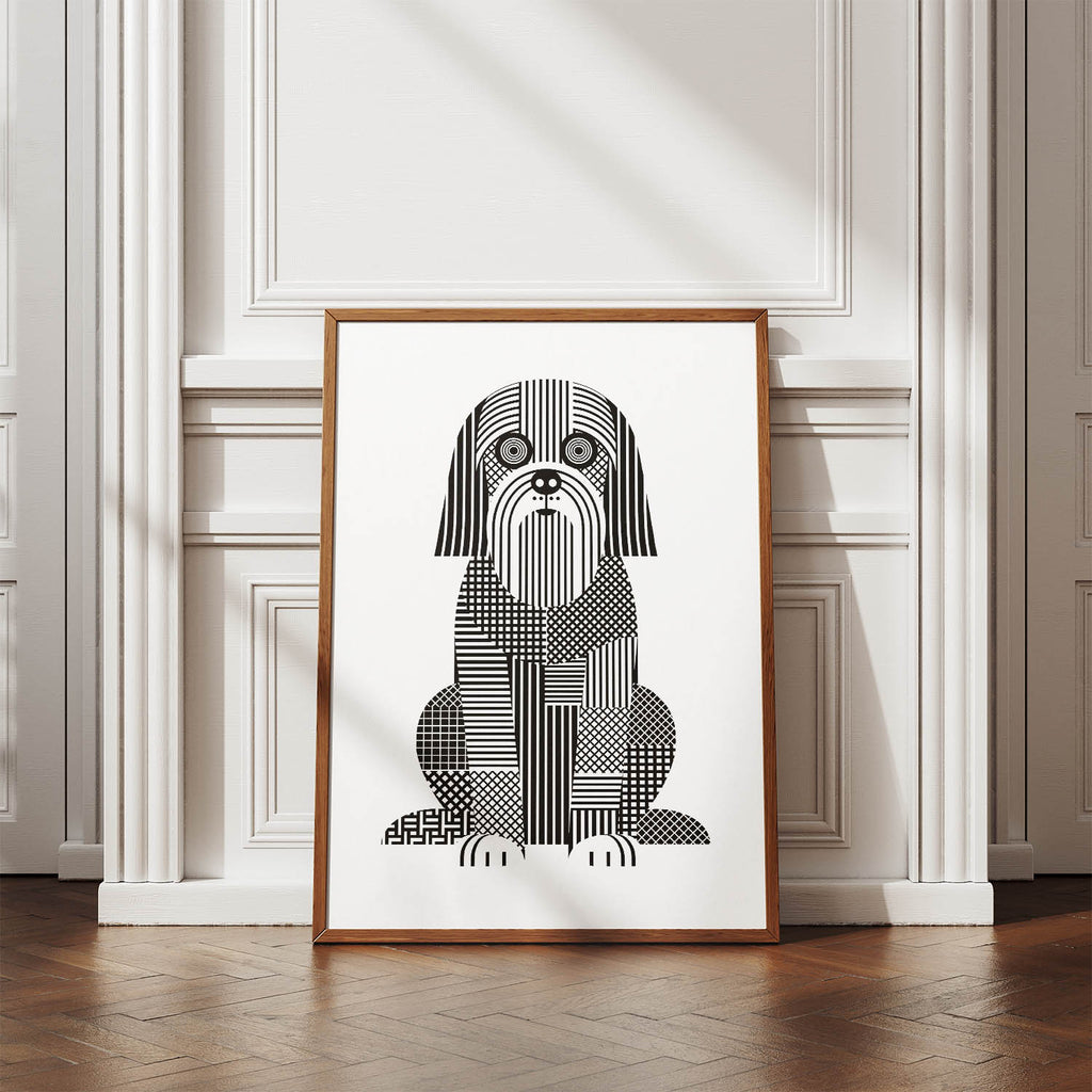 Briard Geometric Line Art Print - Framed Mockup