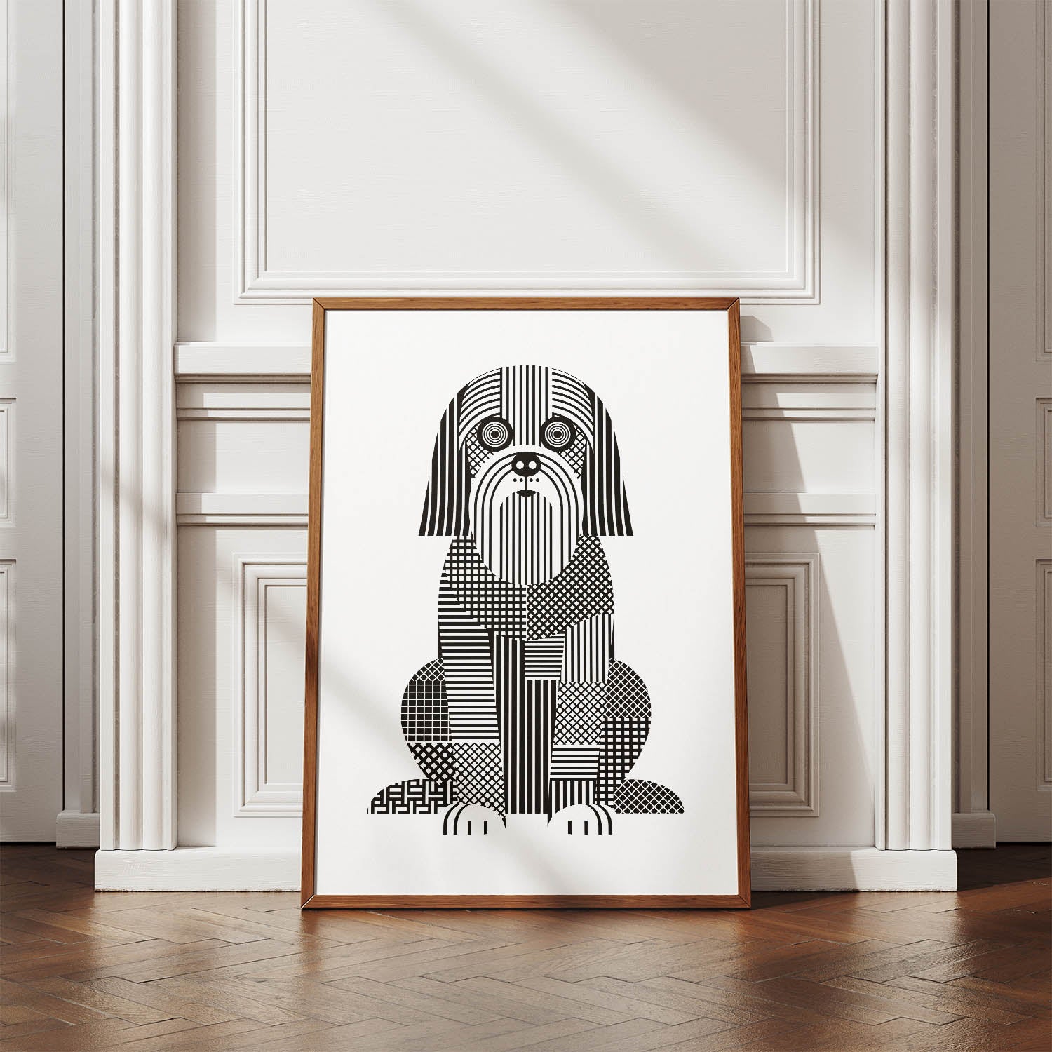 Briard Geometric Line Art Print - Framed Mockup