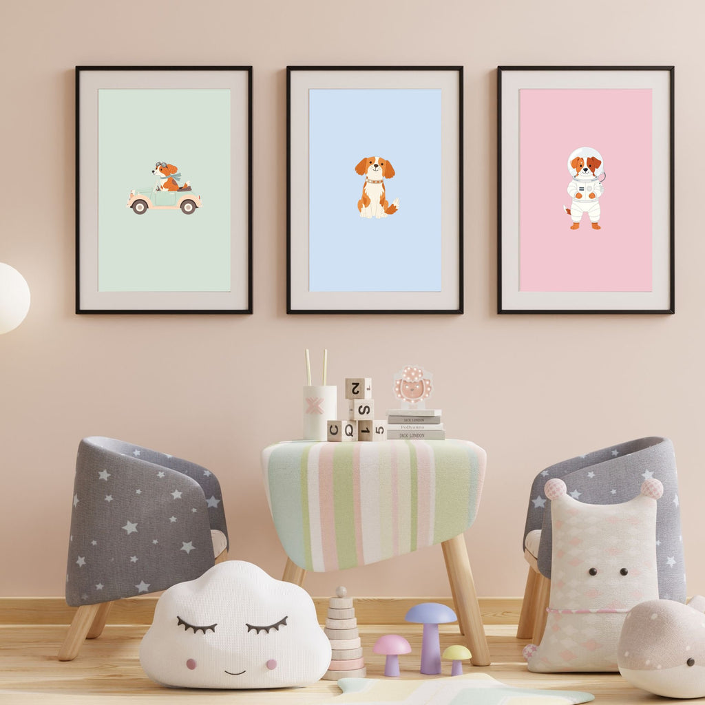 Brittany Kids Nursery Wall Art Print Bundle — 22 Dog Costume Designs, 5 Colours, 6 Print Sizes | Digital Download
