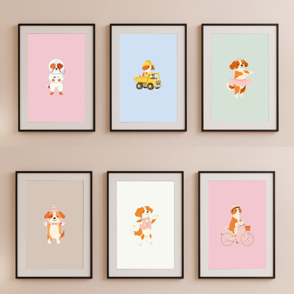 Brittany Kids Nursery Wall Art Print Bundle — 22 Dog Costume Designs, 5 Colours, 6 Print Sizes | Digital Download