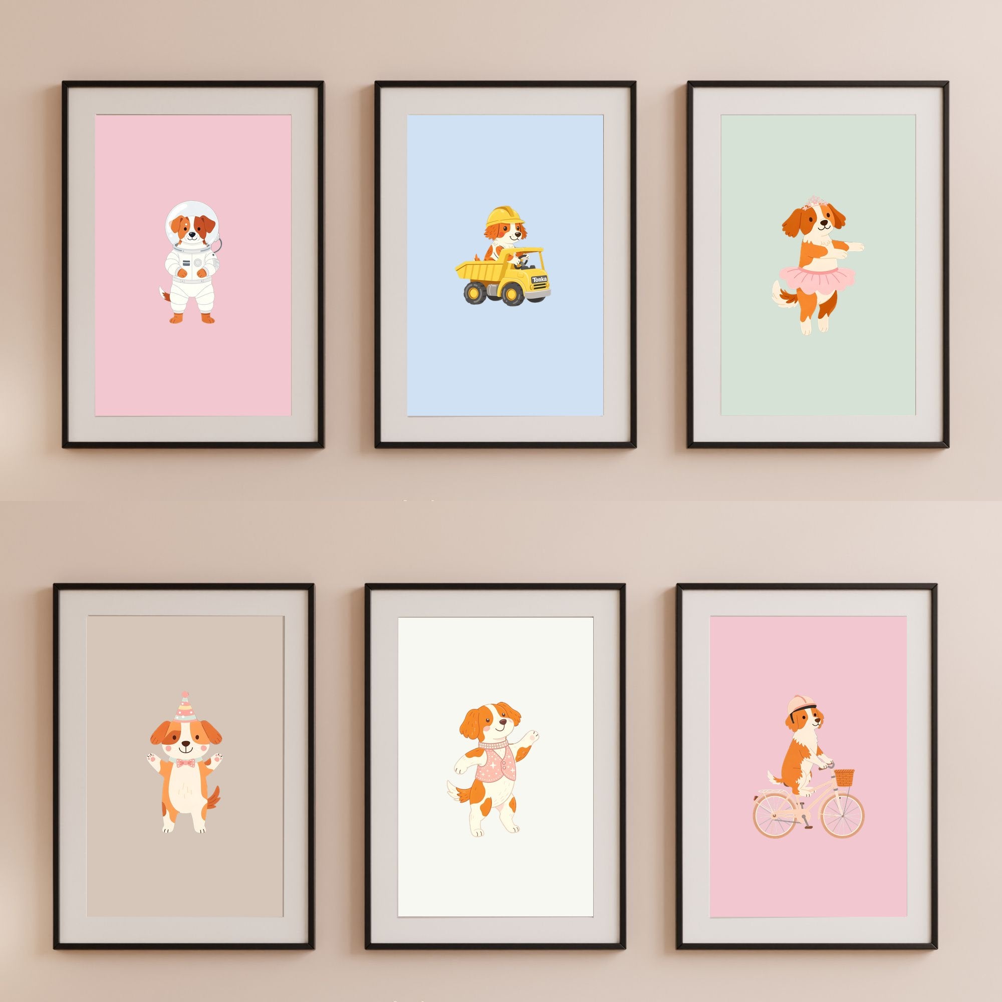 Brittany Kids Nursery Wall Art Print Bundle — 22 Dog Costume Designs, 5 Colours, 6 Print Sizes | Digital Download