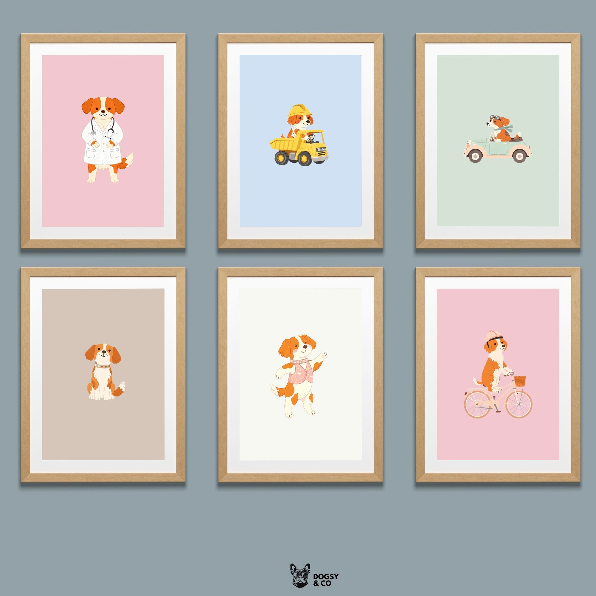 Brittany Kids Nursery Wall Art Print Bundle — 22 Dog Costume Designs, 5 Colours, 6 Print Sizes | Digital Download