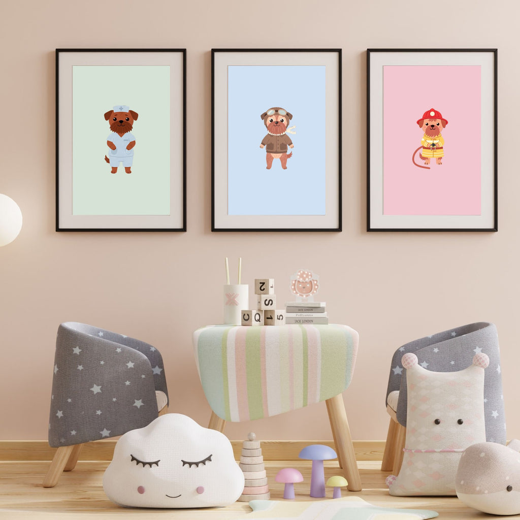Brussels Griffon Kids Nursery Wall Art Print Bundle — 22 Dog Costume Designs, 5 Colours, 6 Print Sizes | Digital Download