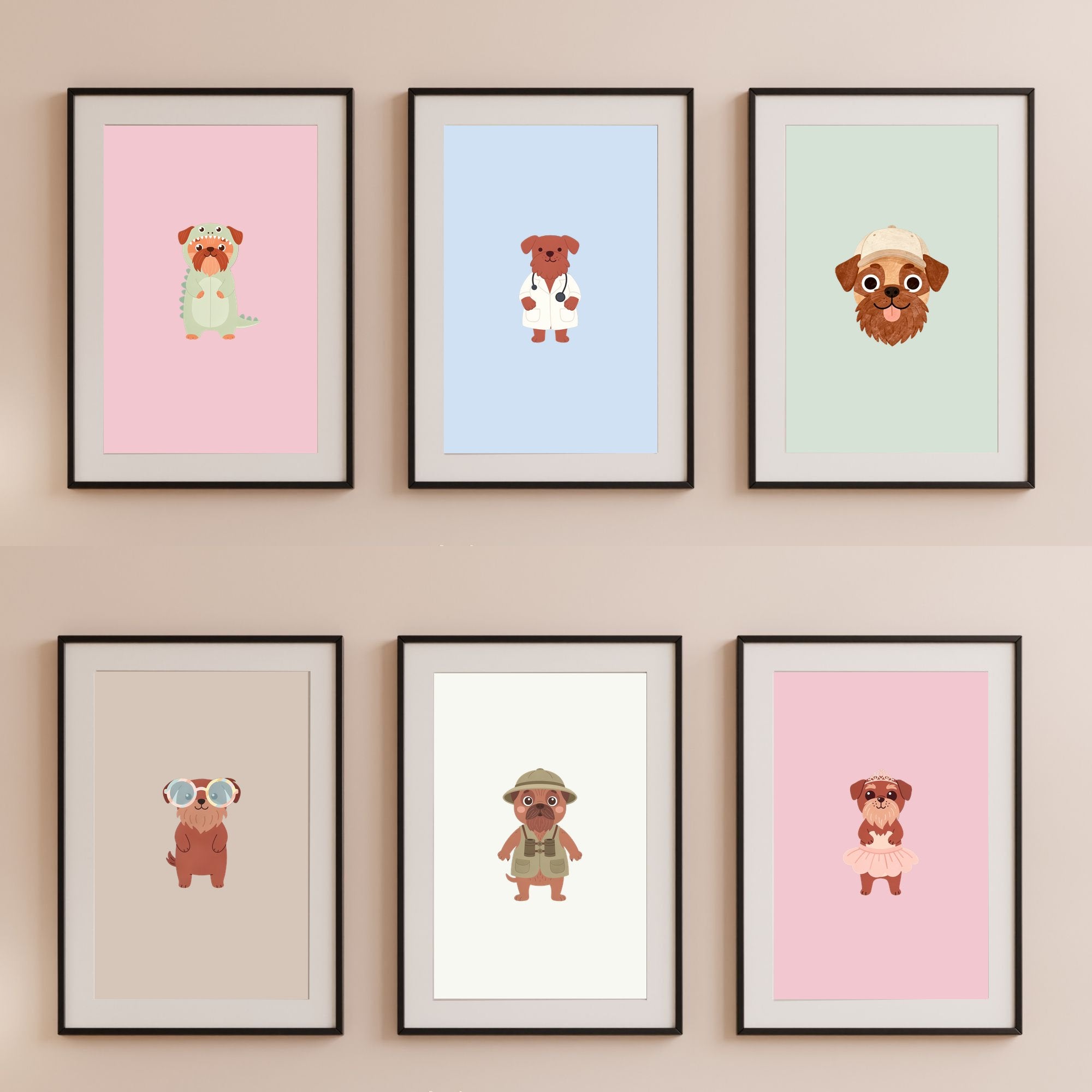 Brussels Griffon Kids Nursery Wall Art Print Bundle — 22 Dog Costume Designs, 5 Colours, 6 Print Sizes | Digital Download
