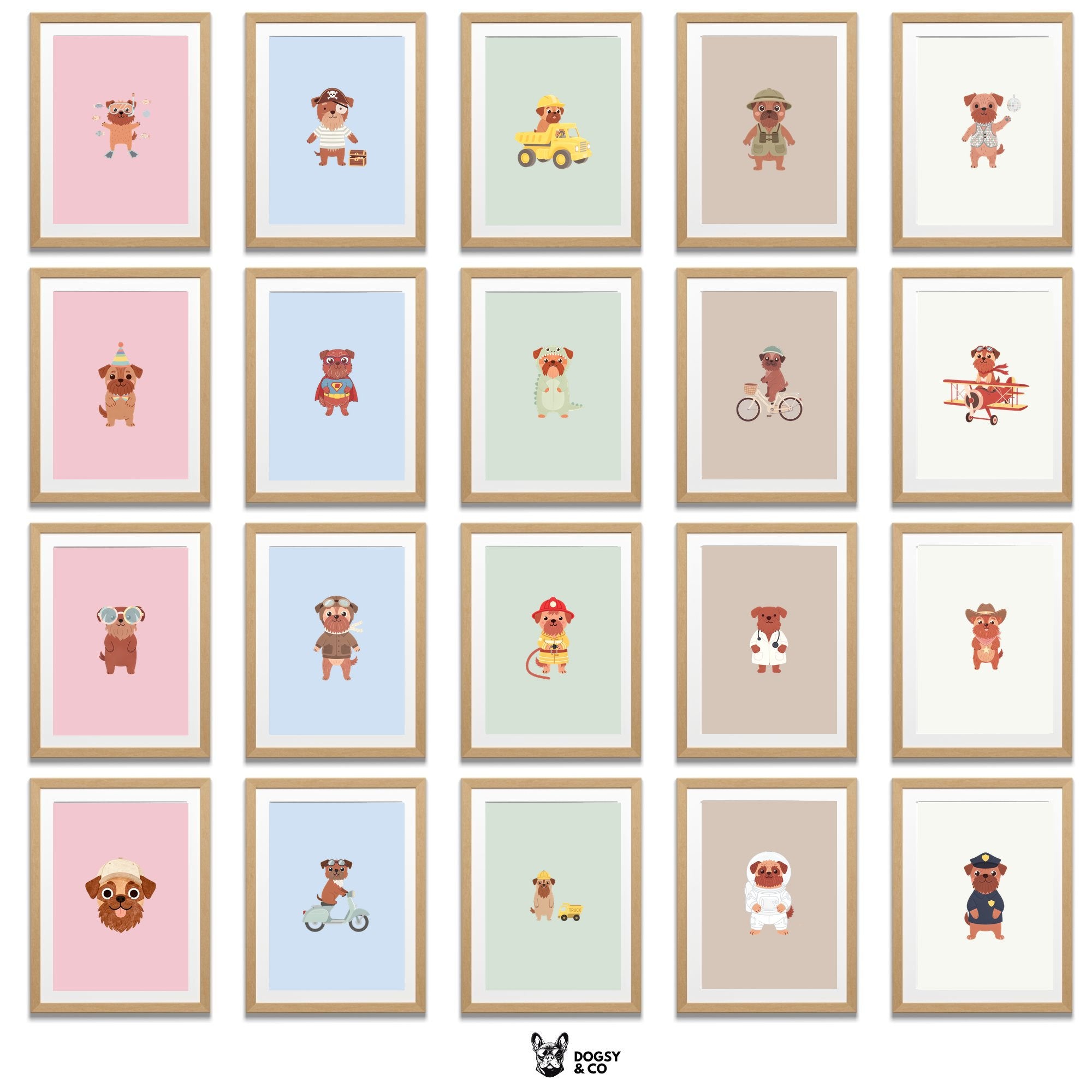 Brussels Griffon Kids Nursery Wall Art Print Bundle — 22 Dog Costume Designs, 5 Colours, 6 Print Sizes | Digital Download