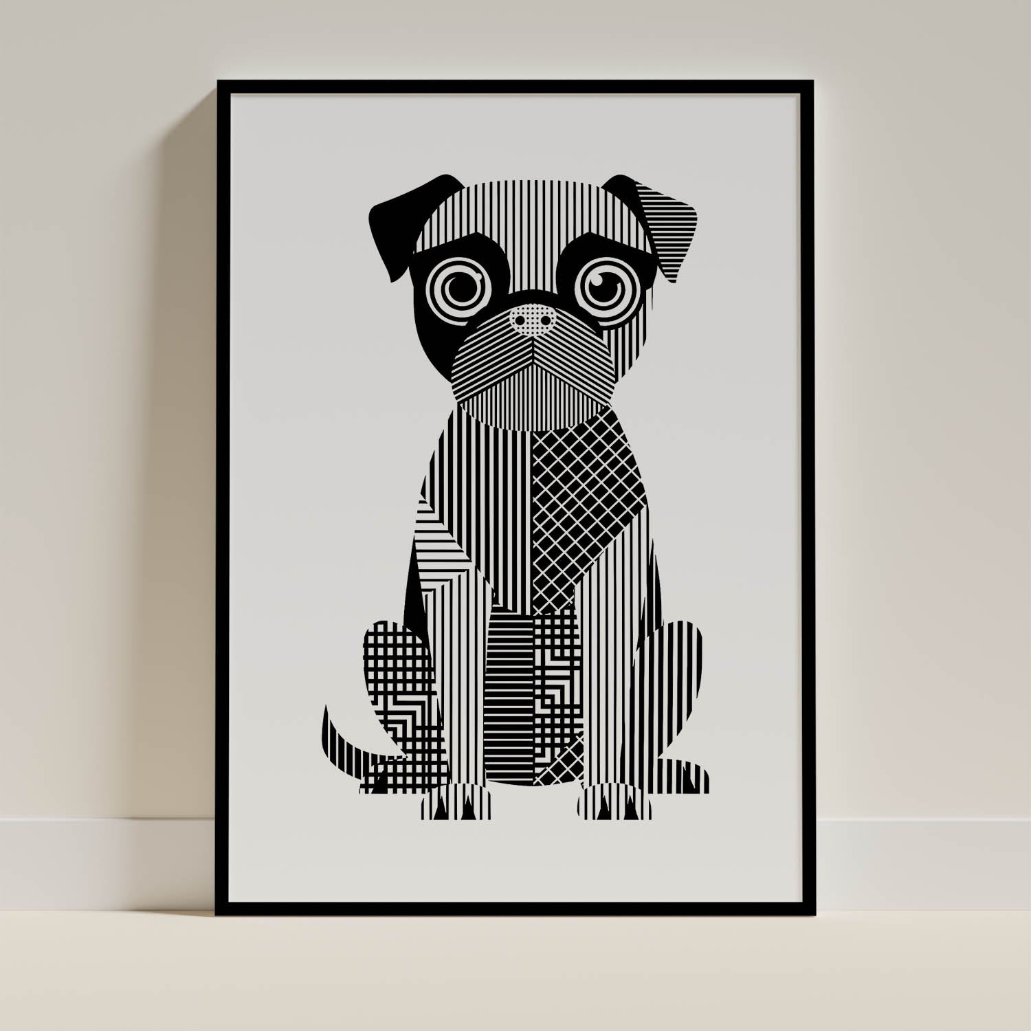 Brussels Griffon Geometric Line Art Print - Framed Mockup