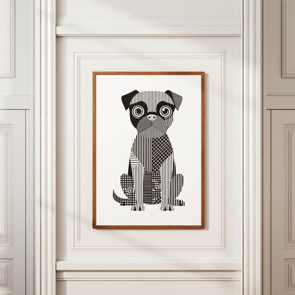Brussels Griffon Geometric Line Art Print - Framed Mockup