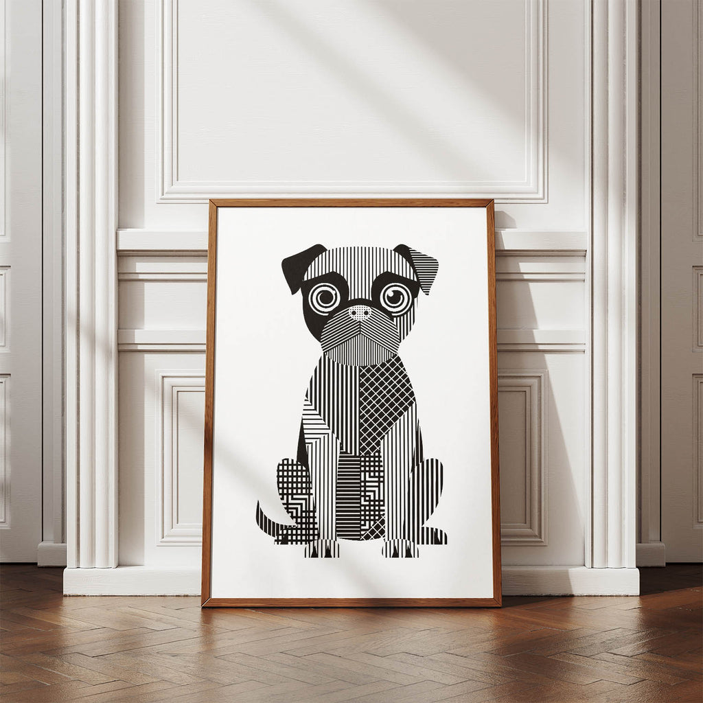 Brussels Griffon Geometric Line Art Print - Framed Mockup