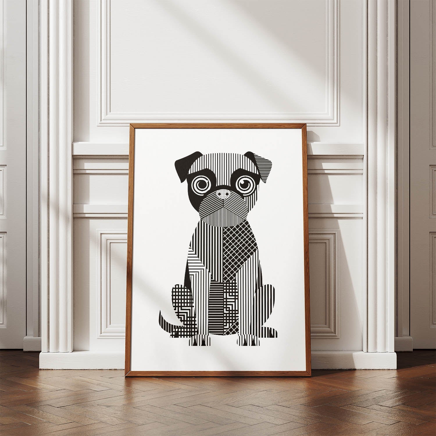 Brussels Griffon Geometric Line Art Print - Framed Mockup