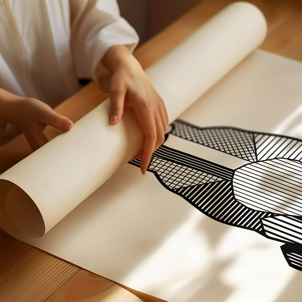 Bull Arab Geometric Line Art Print - Framed Mockup