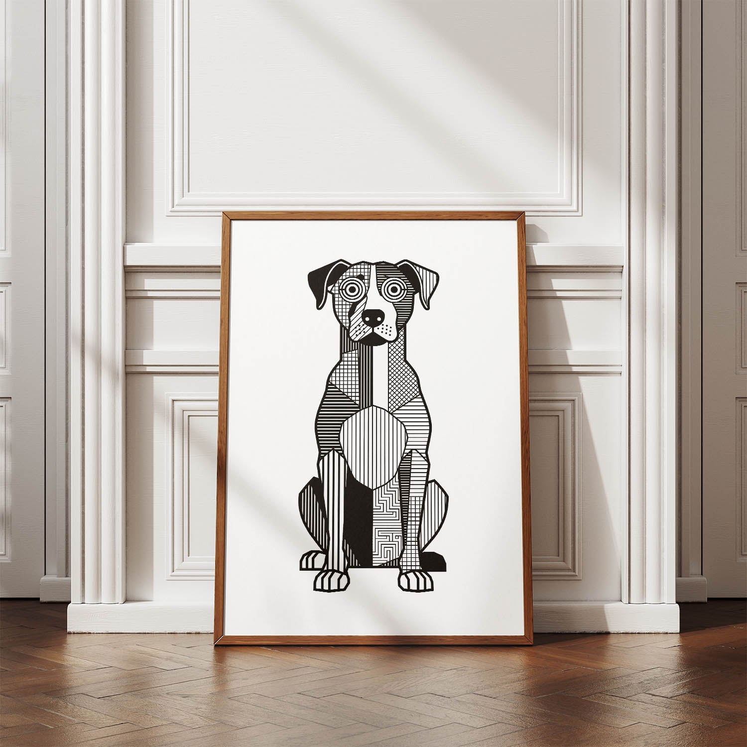 Bull Arab Geometric Line Art Print - Framed Mockup
