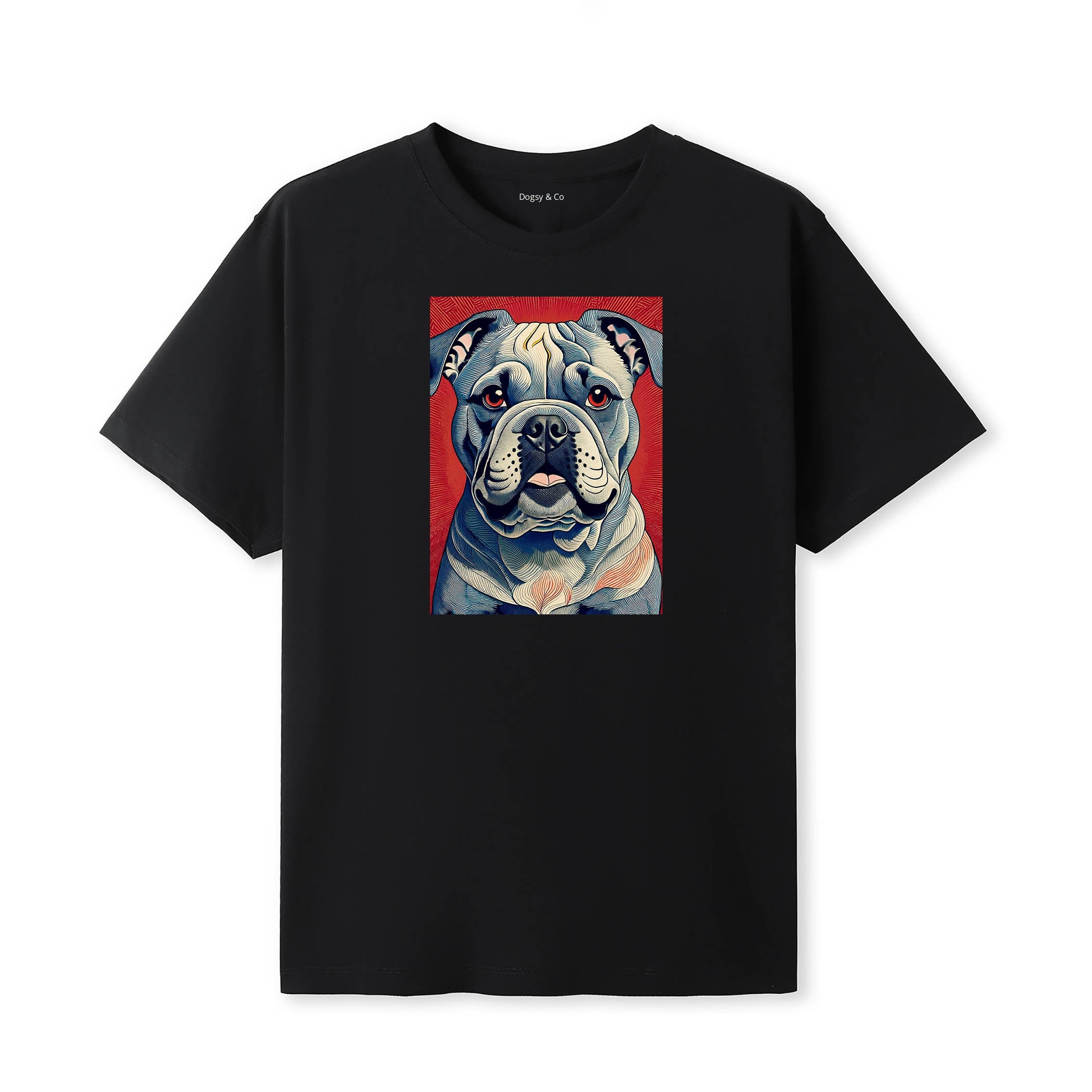 Bulldog Hokusai Dog Portrait T-Shirt V1 Black