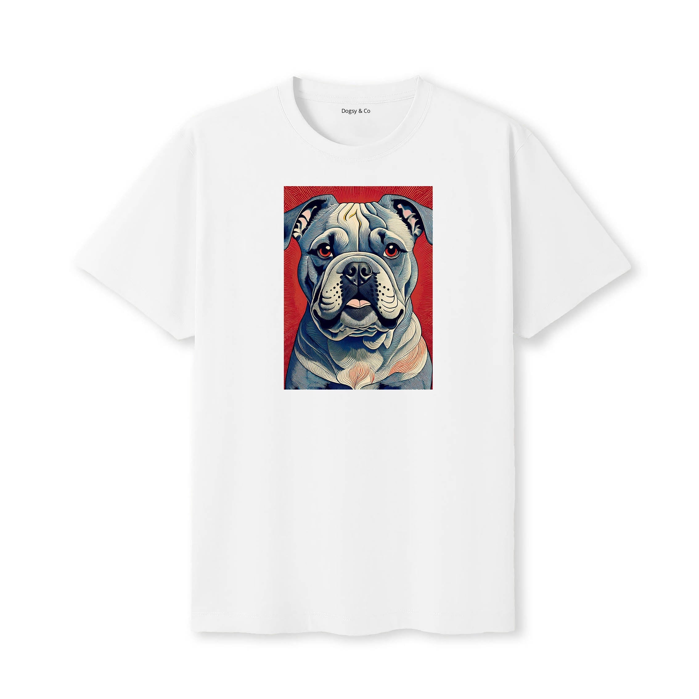Bulldog Hokusai Dog Portrait T-Shirt V1 White